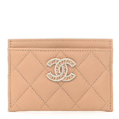 Chanel Caviar Quilted Crystal Card Holder Beige 1 of 8