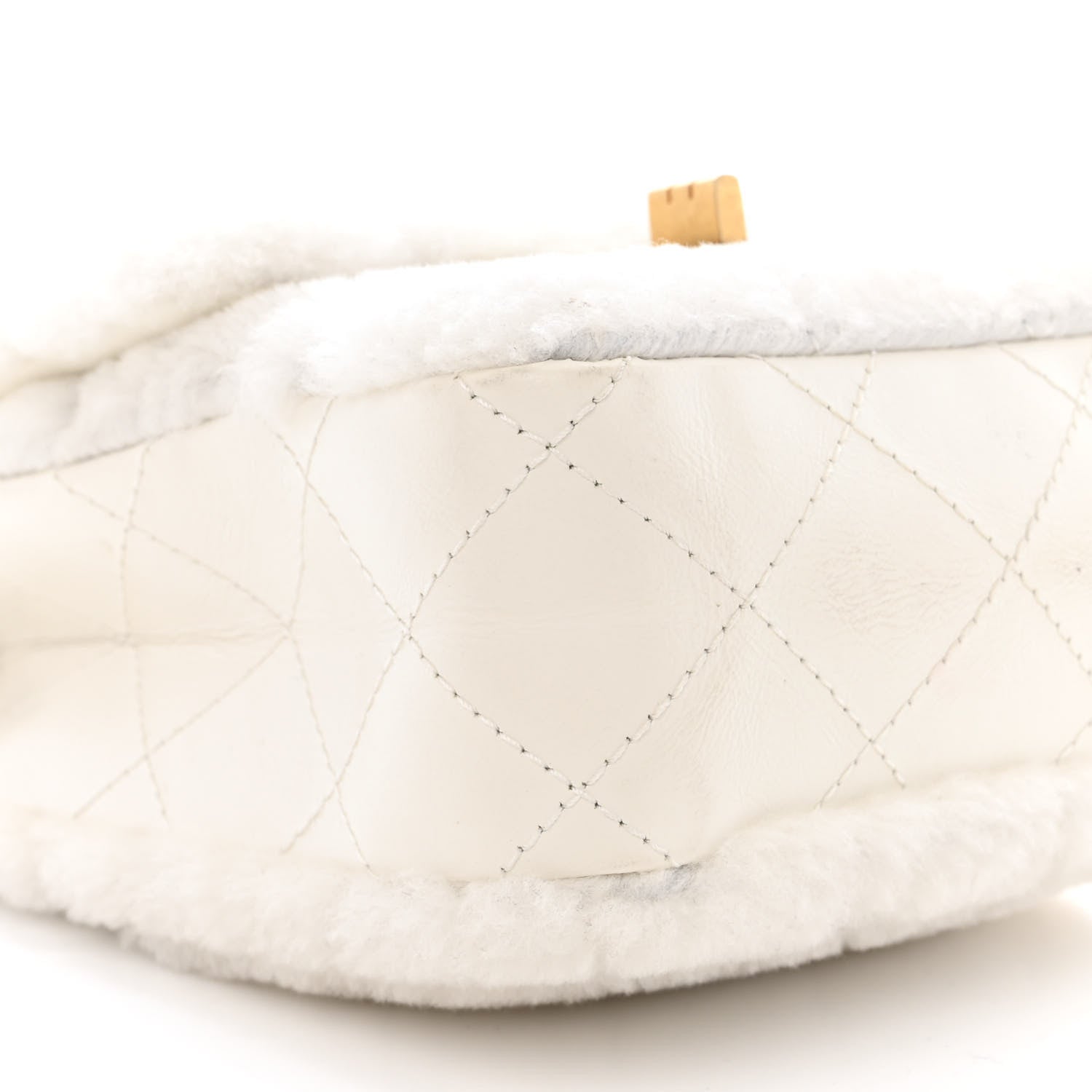 Chanel Shearling Lambskin Aged Calfskin Quilted 2.55 Reissue Mini North South Flap White 9 of 10