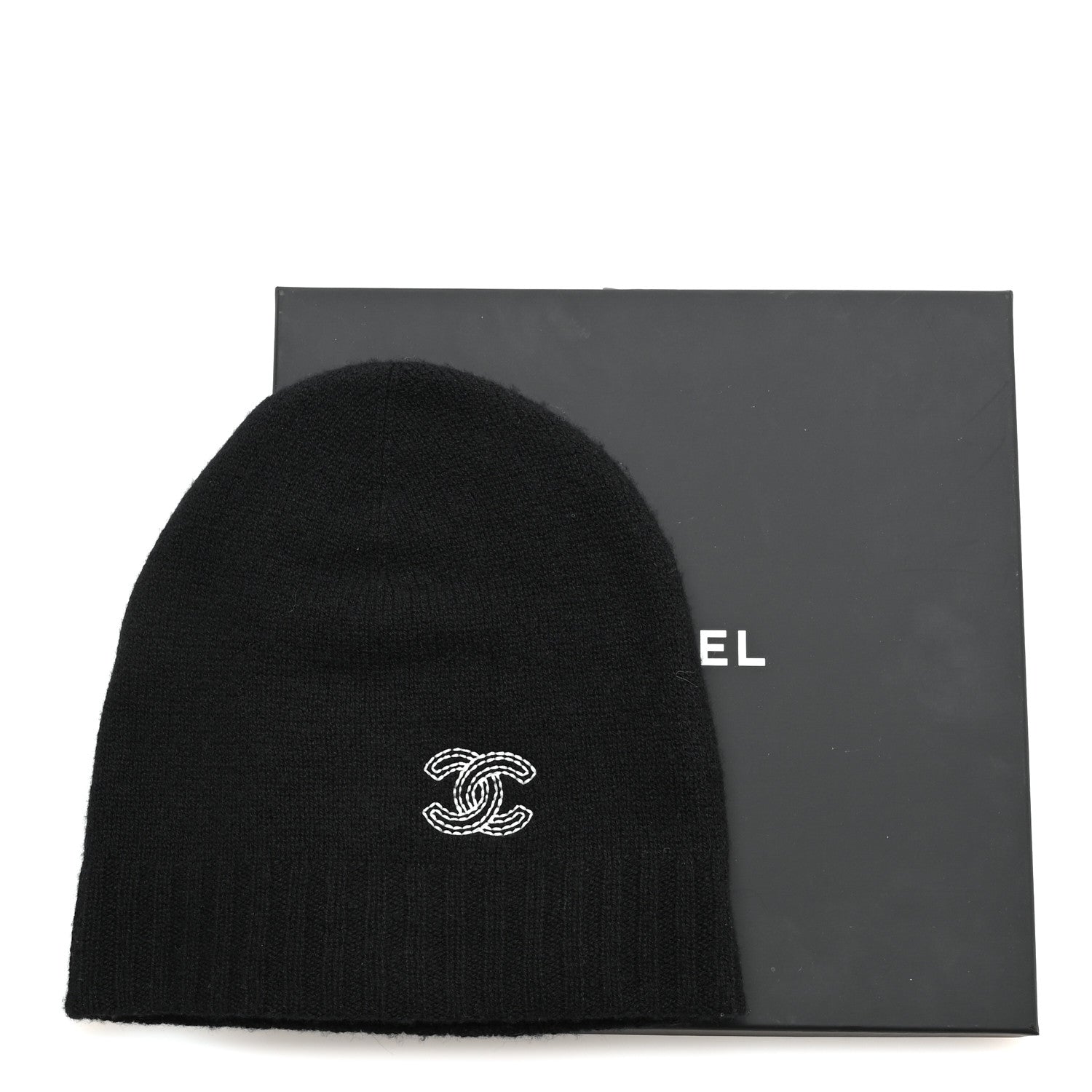 Chanel Cashmere CC Beanie Hat Black 6 of 6
