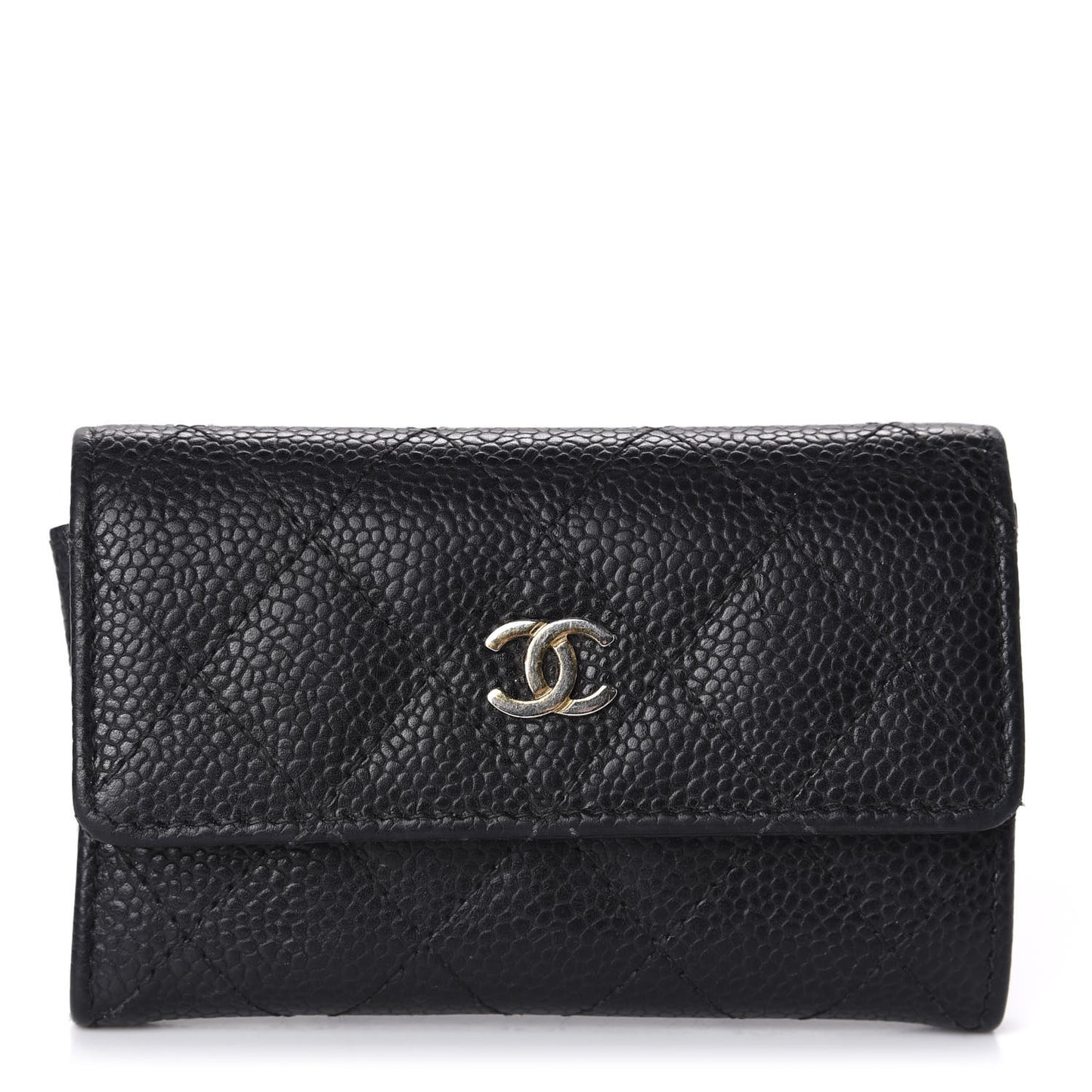 Caviar Quilted Flap Card Holder Black