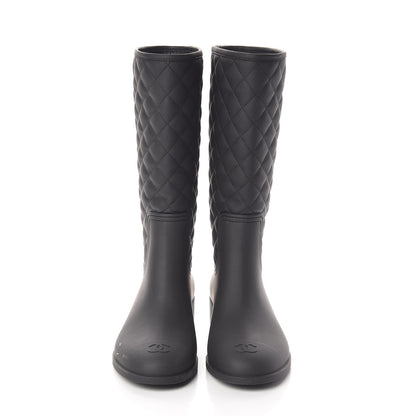 Chanel Rubber Quilted Rain Boots 41 Black 2 of 6