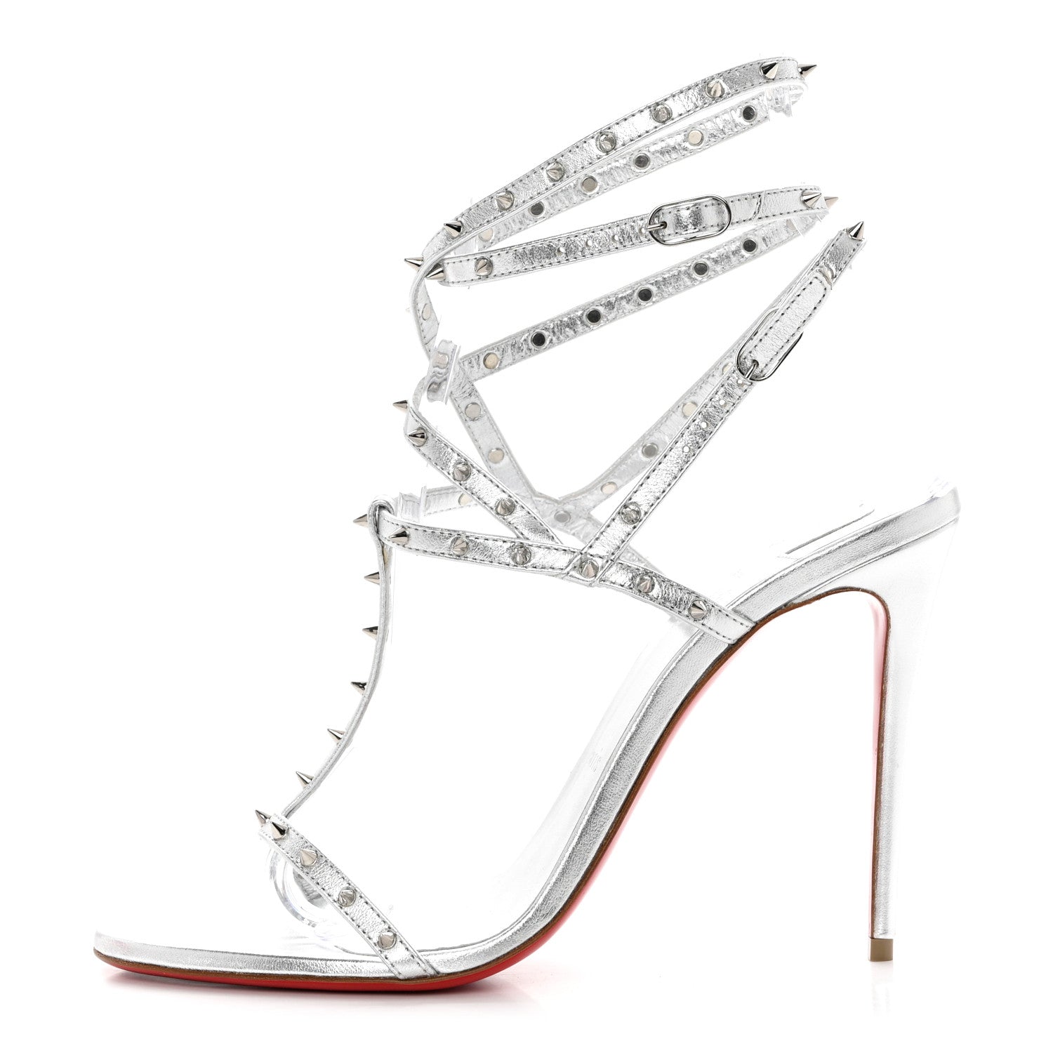 Christian Louboutin Nappa Bombina Spikes 100 Sandals 39.5 Silver 1 of 7