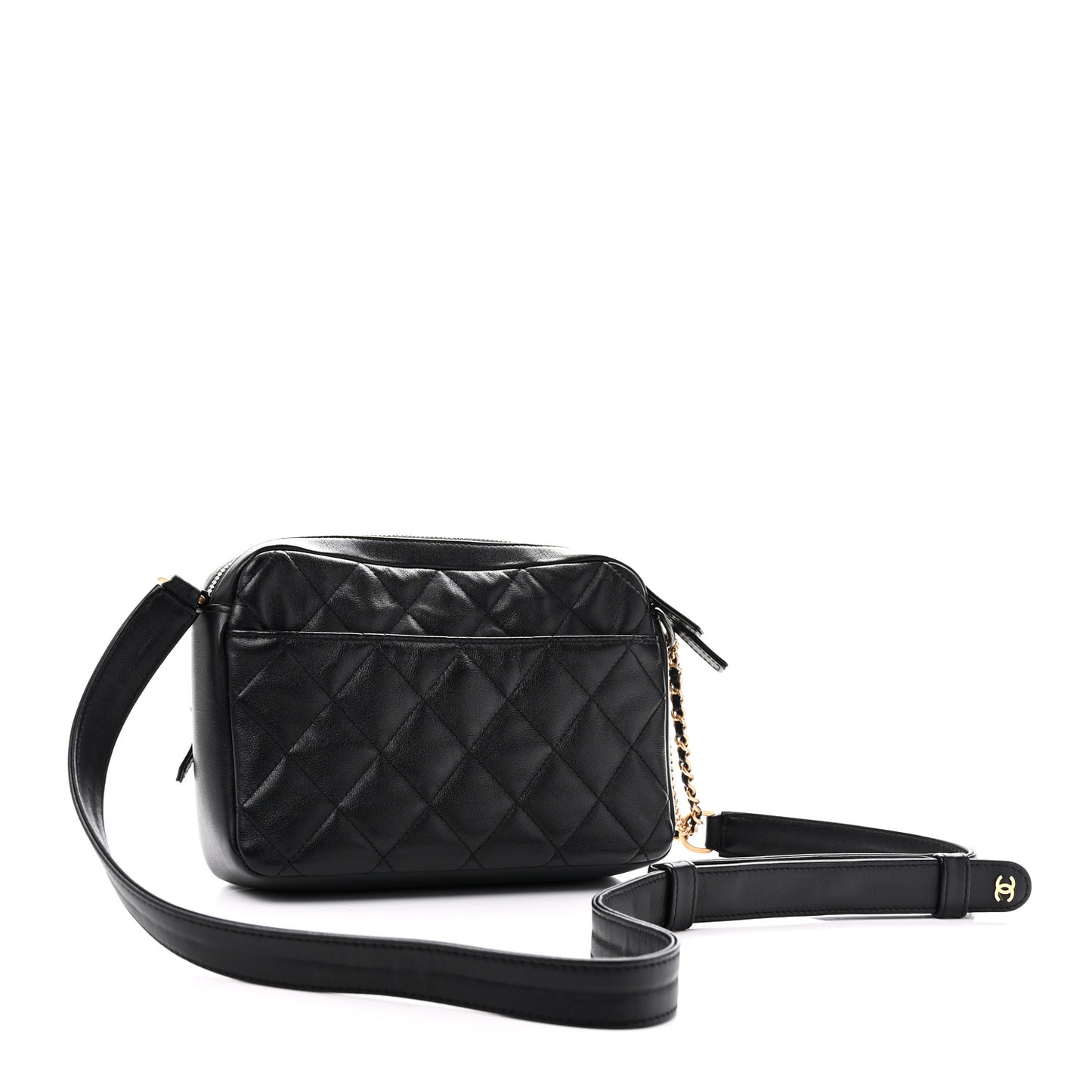 Calfskin Quilted Small Camera Case Black