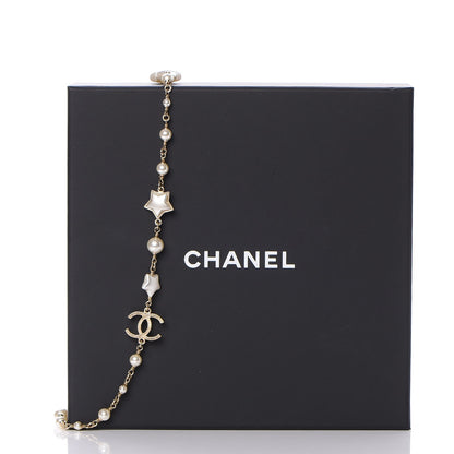 Chanel Metal Resin Pearl Star CC Necklace Gold 5 of 5