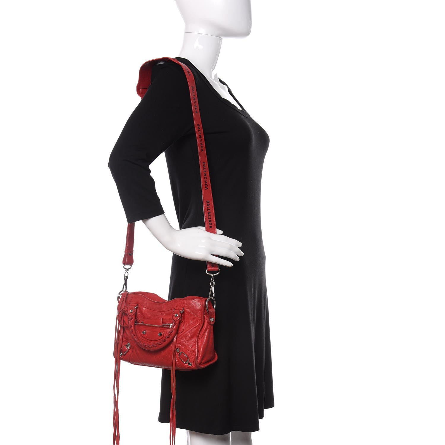 Balenciaga Agneau Classic Silver Hardware Mini City Logo Strap Rouge Cardinal Black 2 of 15