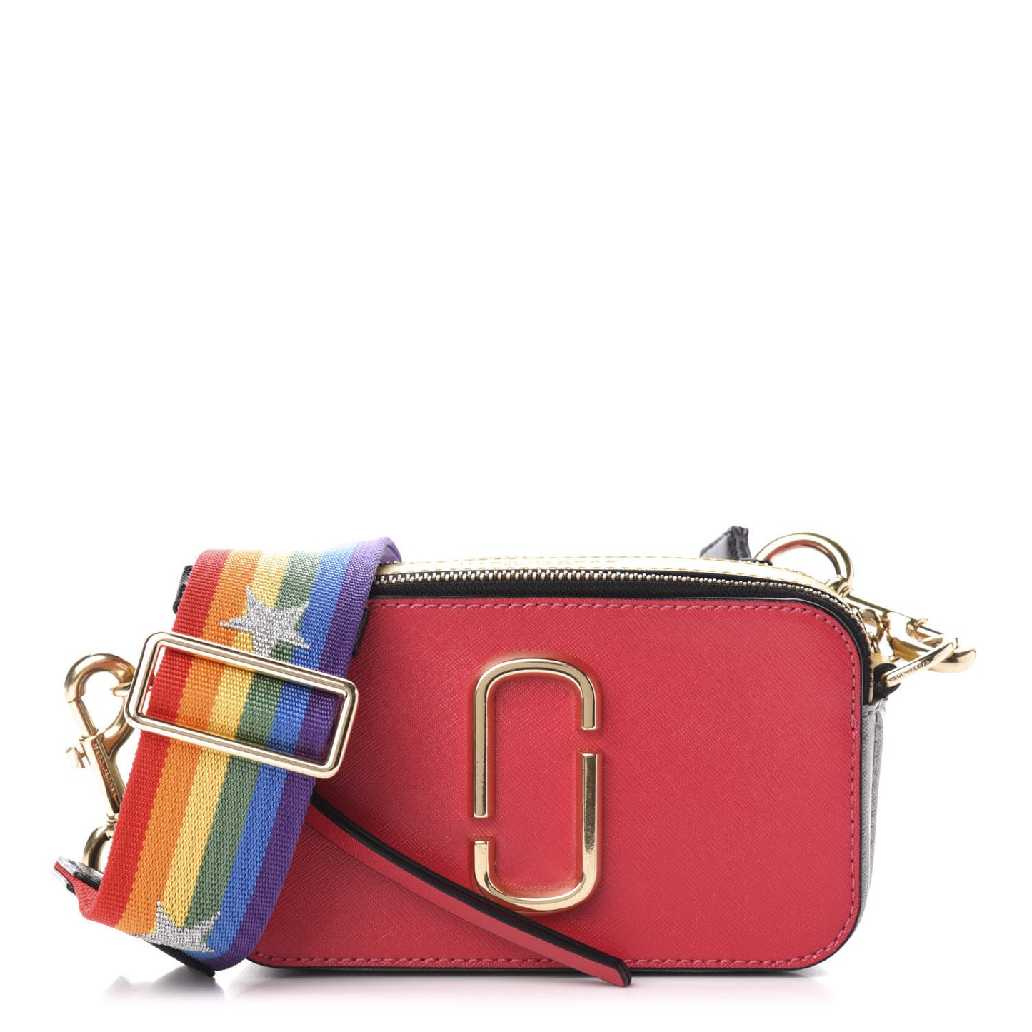 Saffiano Rainbow Strap Color Block Small Snapshot Camera Bag Pink Multicolor