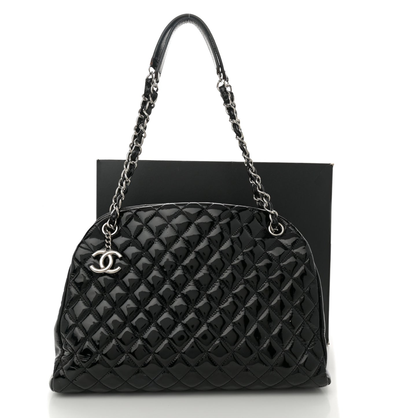 Patent Quilted Large Just Mademoiselle Bowling Bag Black