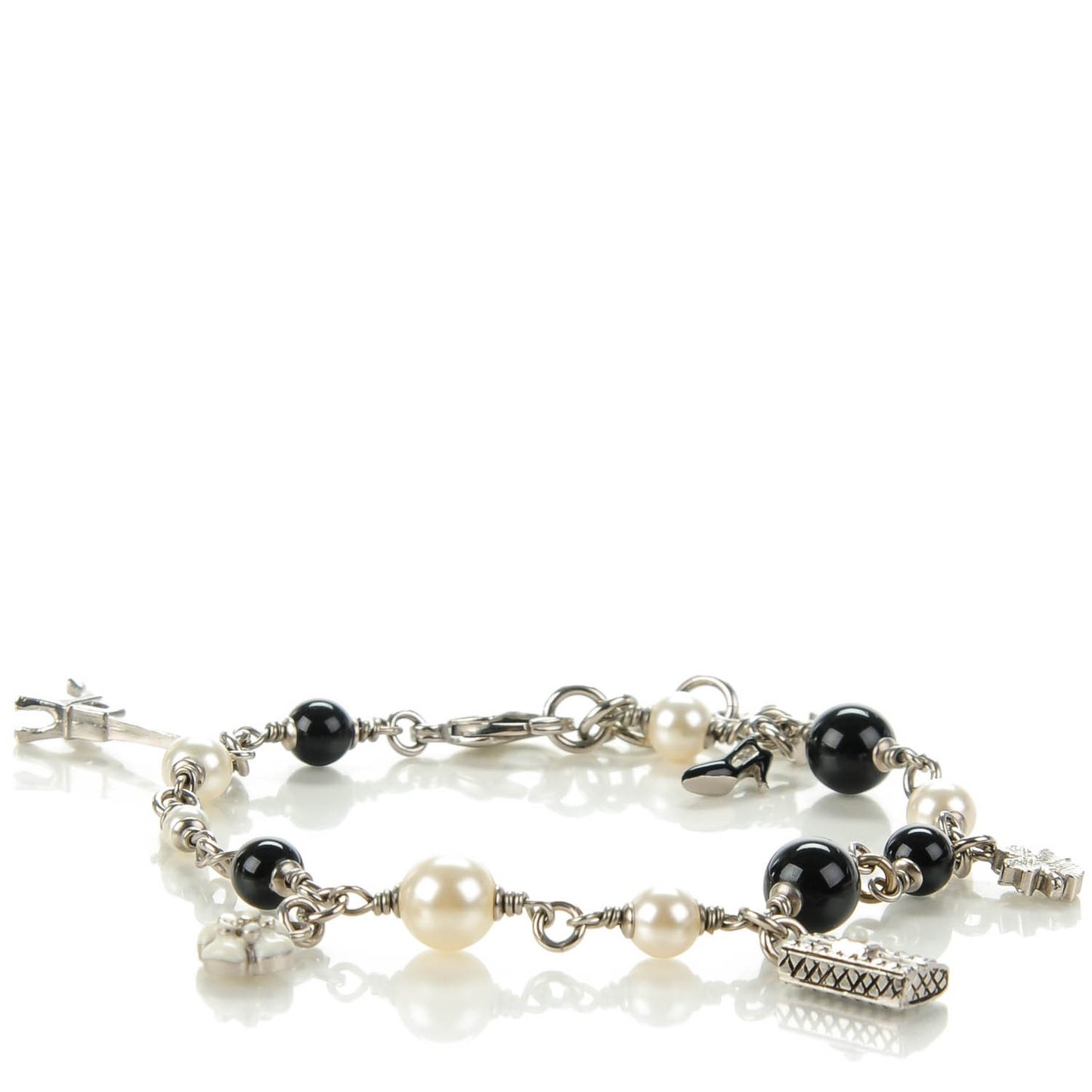 Pearl Beaded Charm Bracelet Silver