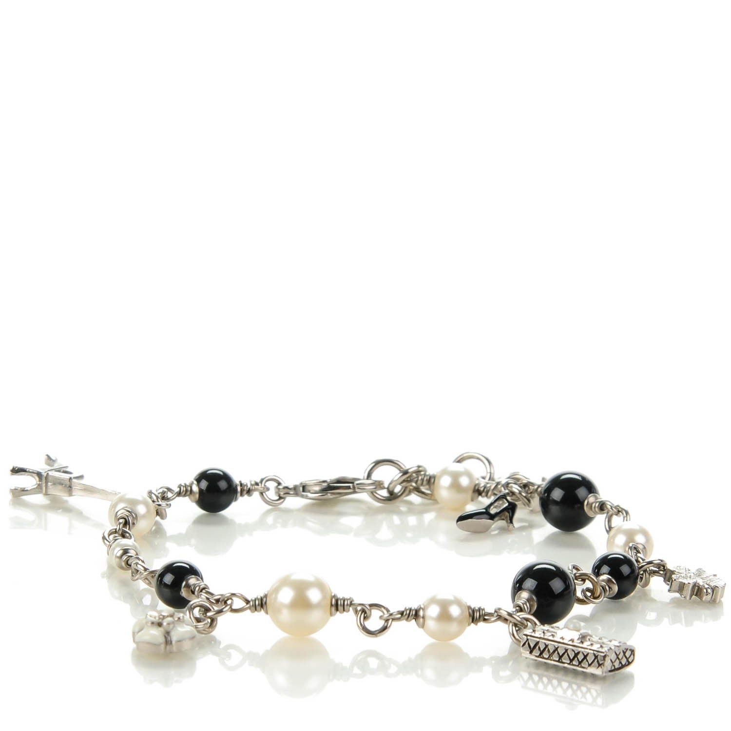 Chanel Pearl Beaded Charm Bracelet Silver 1 of 9