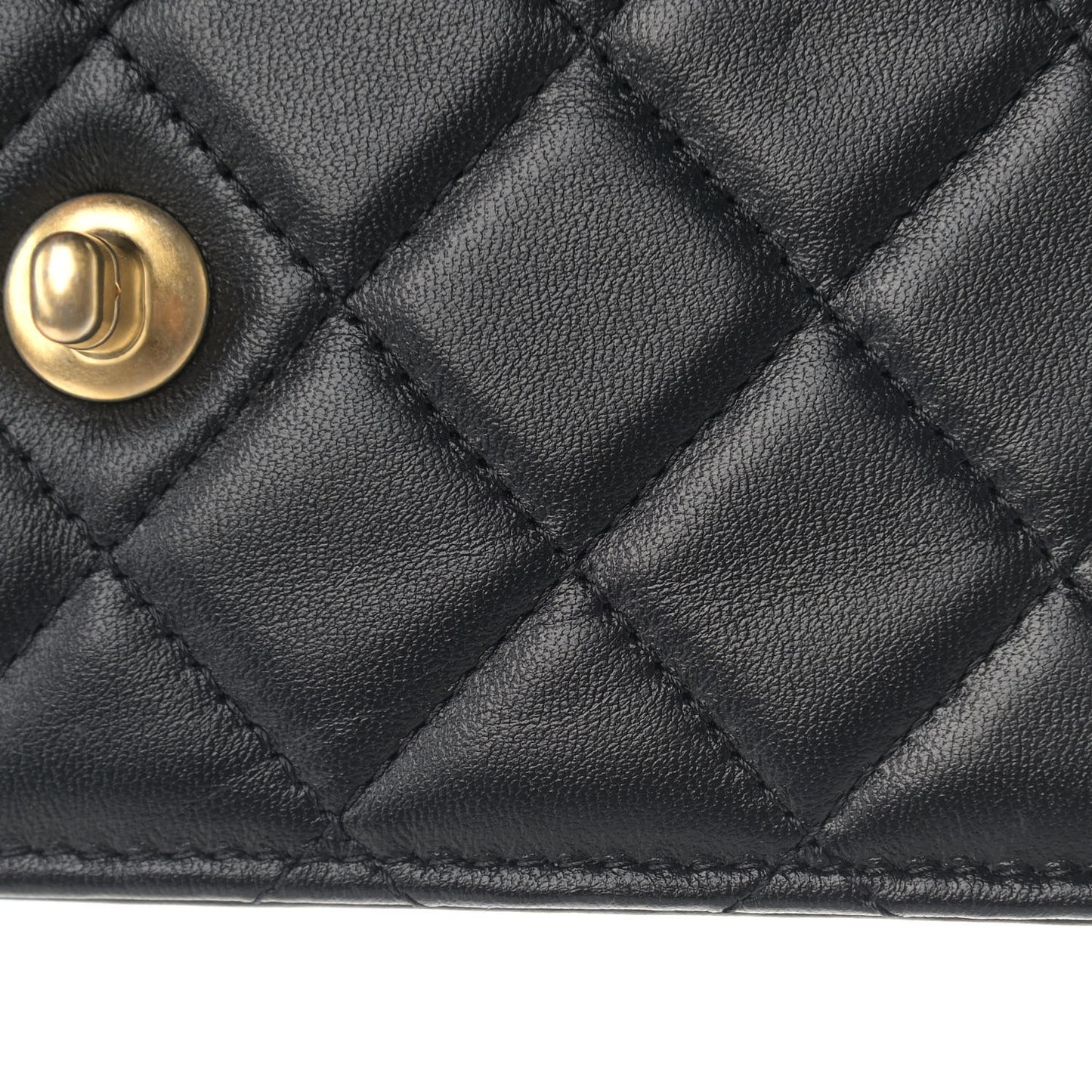 Lambskin Quilted Pearl Crown Wallet On Chain WOC Black