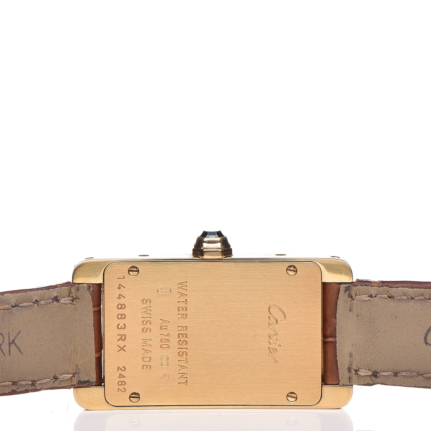 Cartier 18K Yellow Gold Alligator 19mm Tank Americaine Quartz Watch Brown 5 of 8