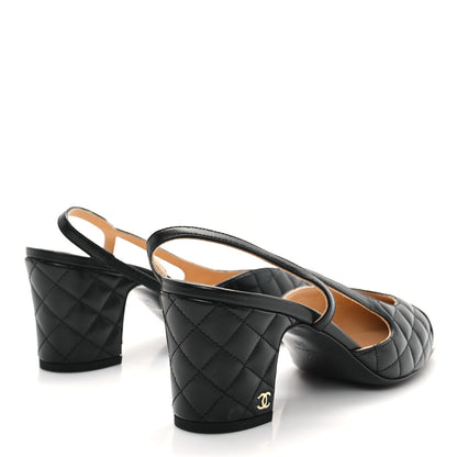 Chanel Lambskin Patent Calfskin Quilted Cap Toe CC Slingback Pumps 39 Black 5 of 9