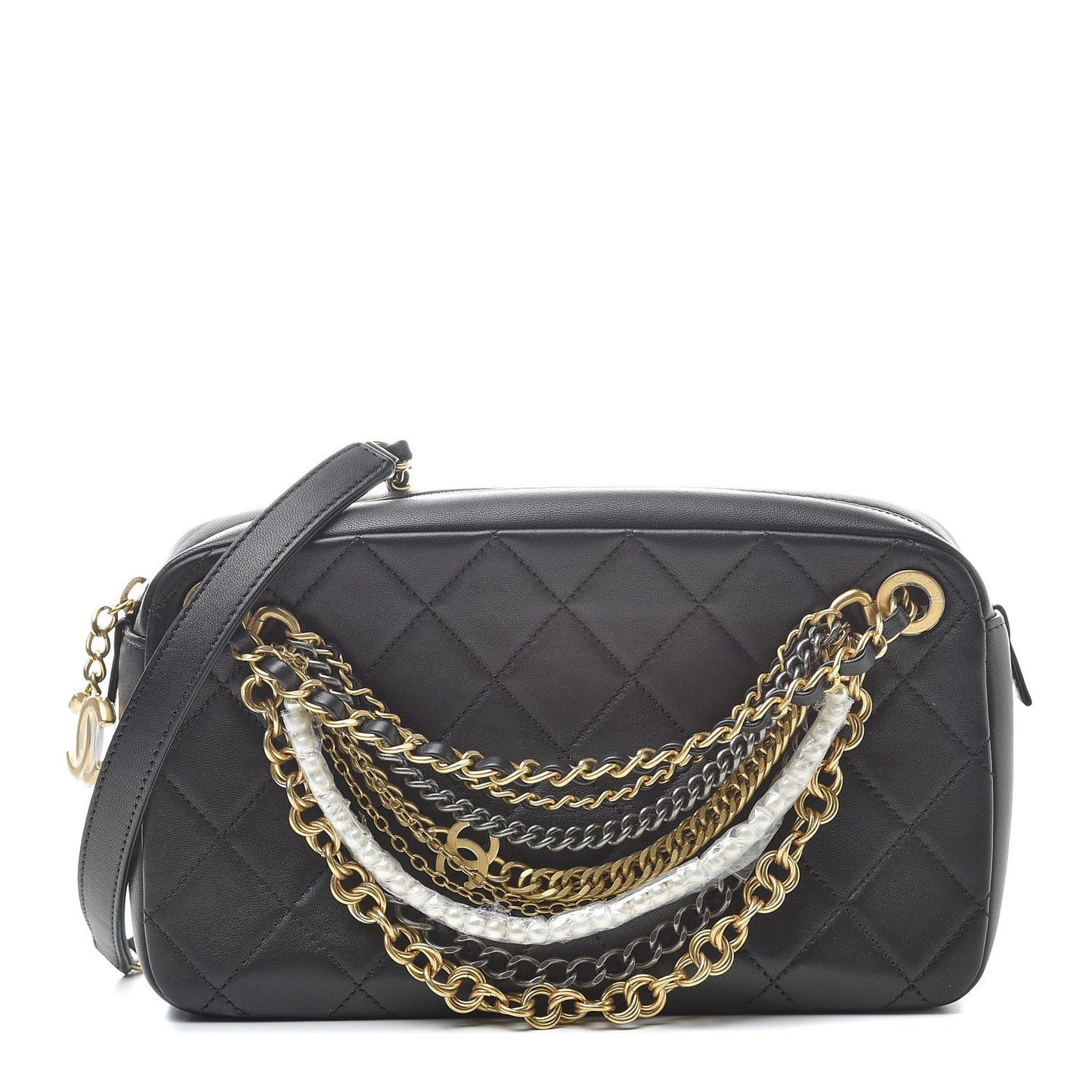 Lambskin Quilted All About Chains Camera Bag Black