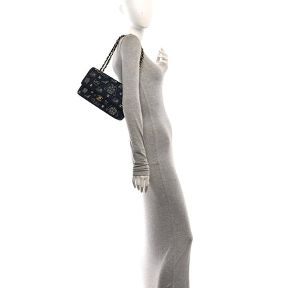Chanel Canvas Printed Quilted Medium Double Flap Blue White 2 of 10