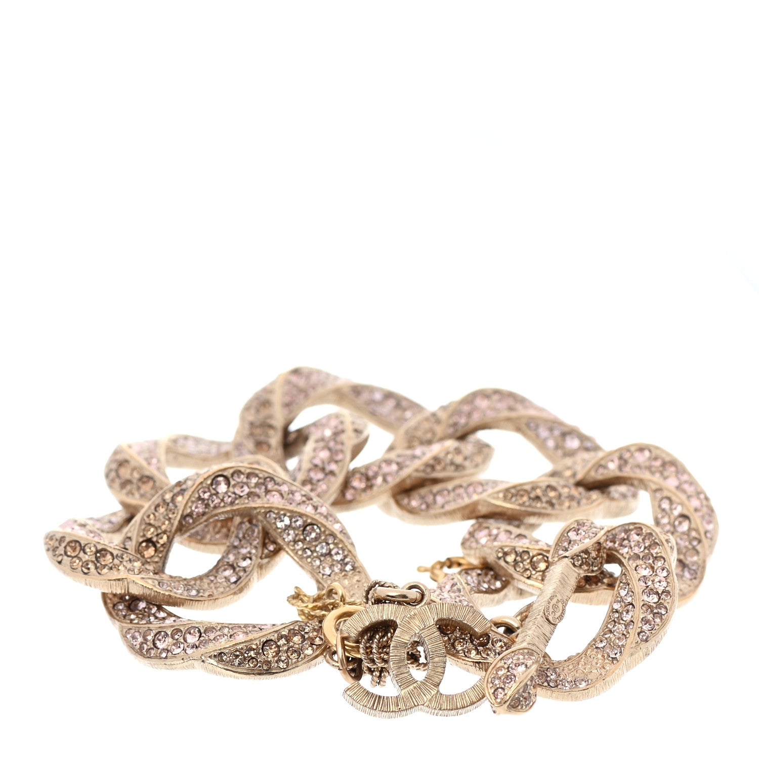 Chanel Crystal CC Chain Link Bracelet Pink Gold 3 of 5