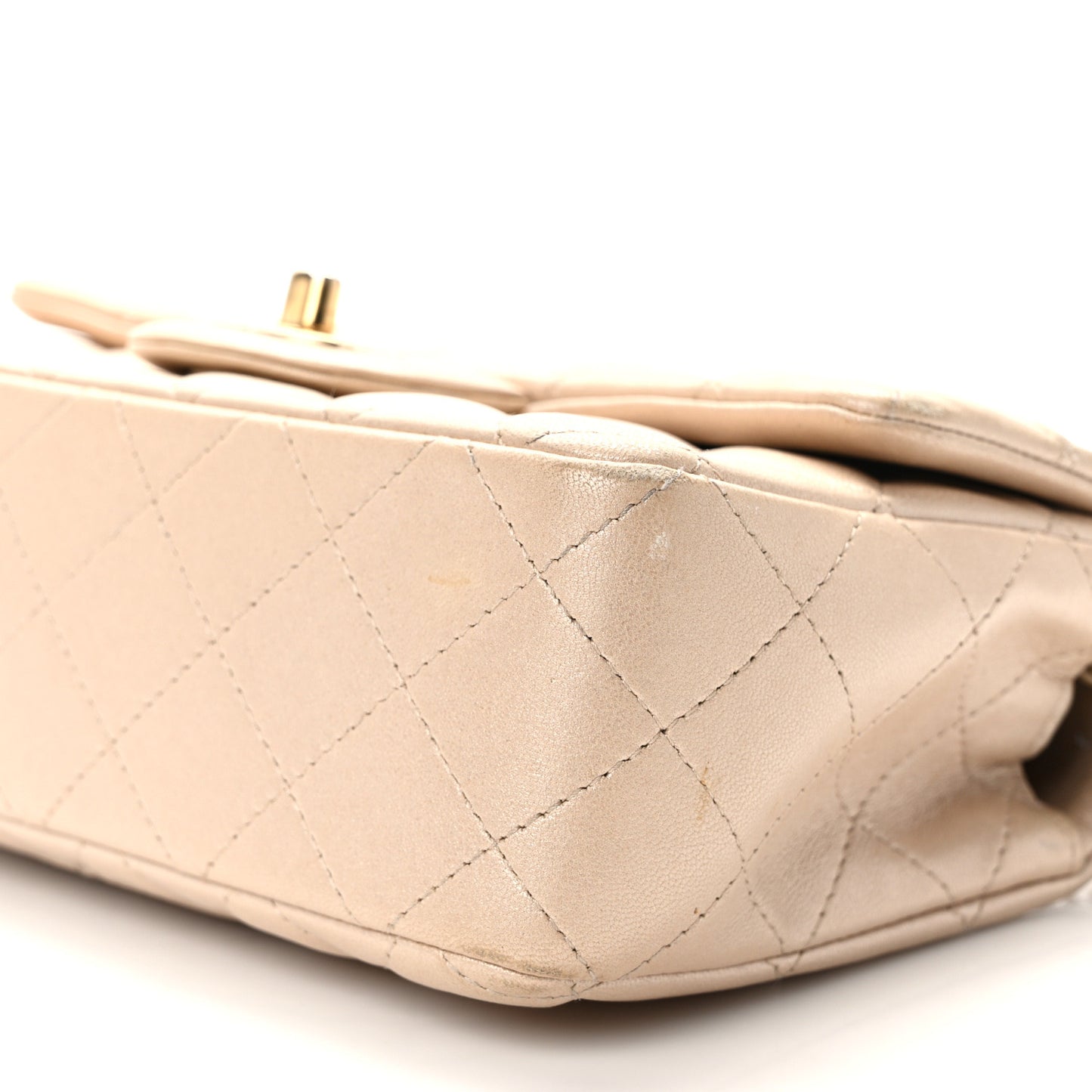 Iridescent Calfskin Quilted Mini Rectangular Flap Beige