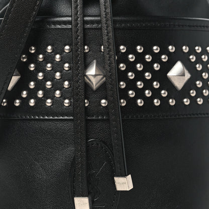 Saint Laurent Smooth Calfskin Studded Small Bahia Drawstring Bucket Bag Black 7 of 9