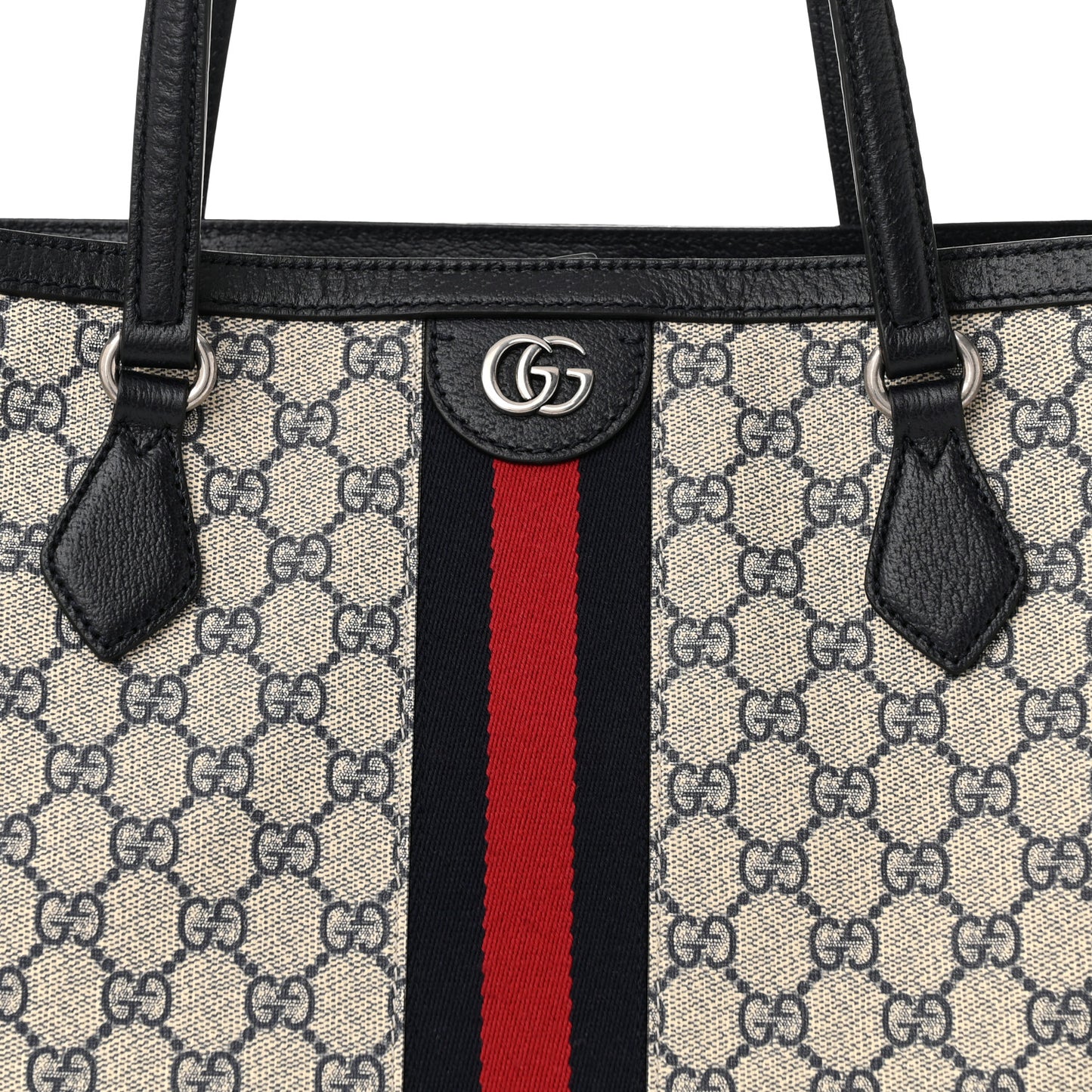 GG Supreme Monogram Textured Calfskin Web Medium Ophidia Shopping Tote Beige Blue