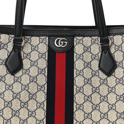 Gucci GG Supreme Monogram Textured Calfskin Web Medium Ophidia Shopping Tote Beige Blue 8 of 10