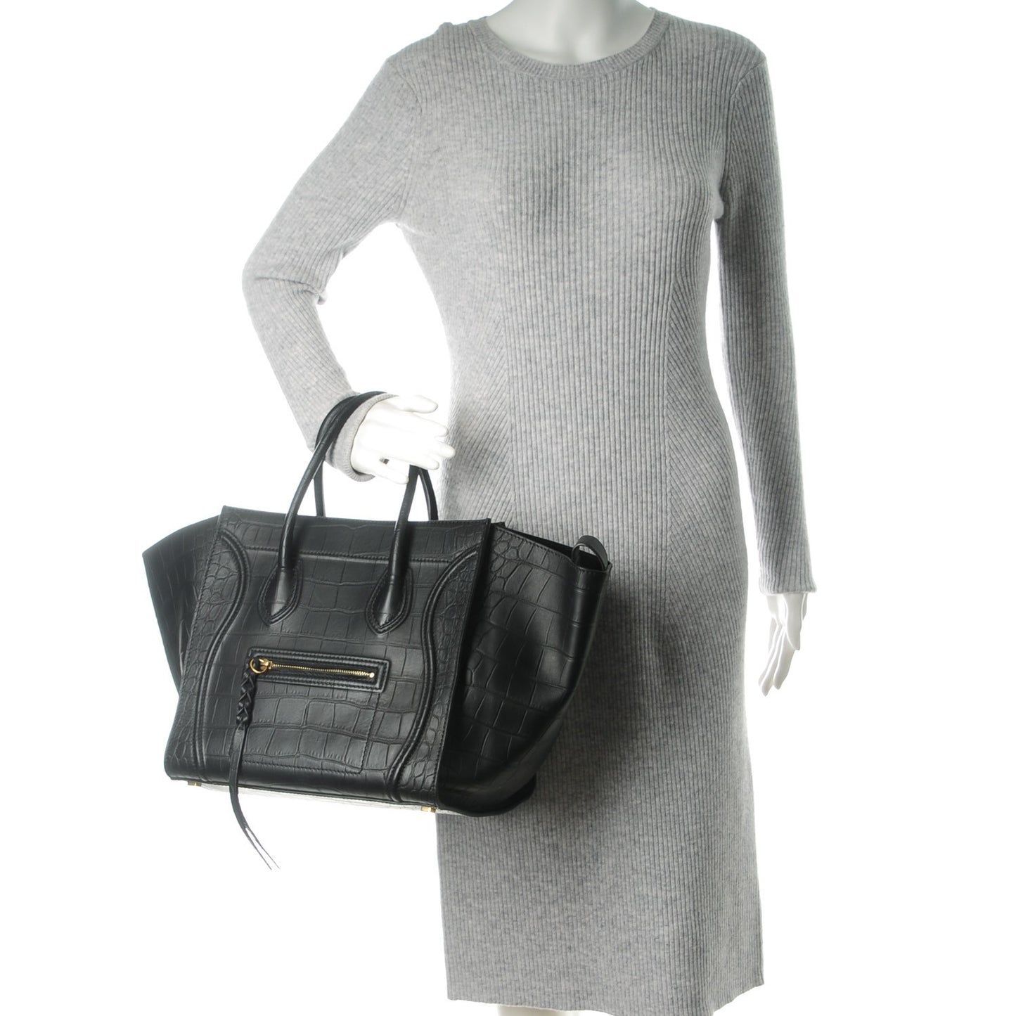 Crocodile Embossed Calfskin Medium Phantom Luggage Black