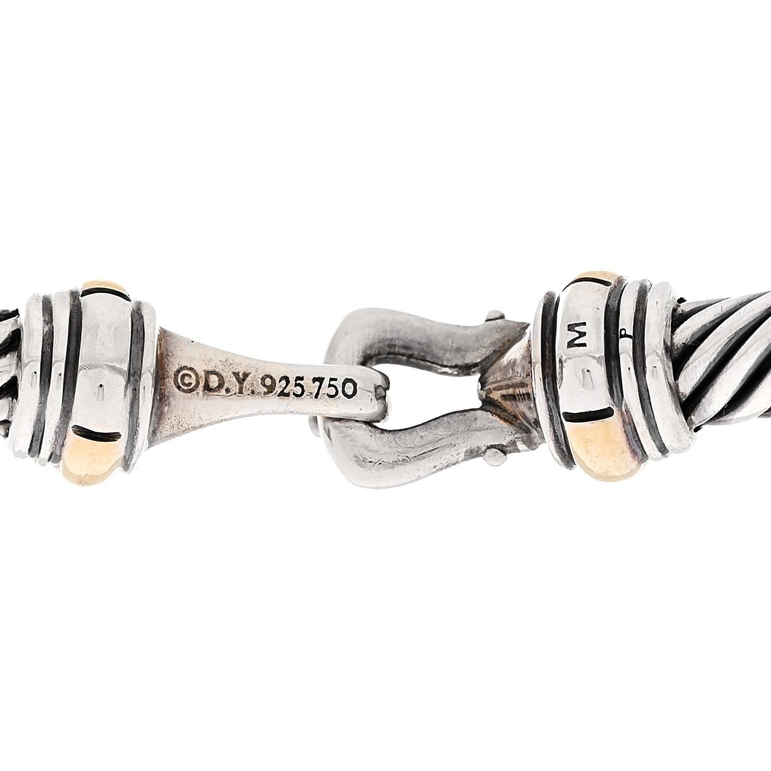 David Yurman Sterling Silver 18K Yellow Gold 4mm Cable Classic Buckle Bracelet 4 of 4