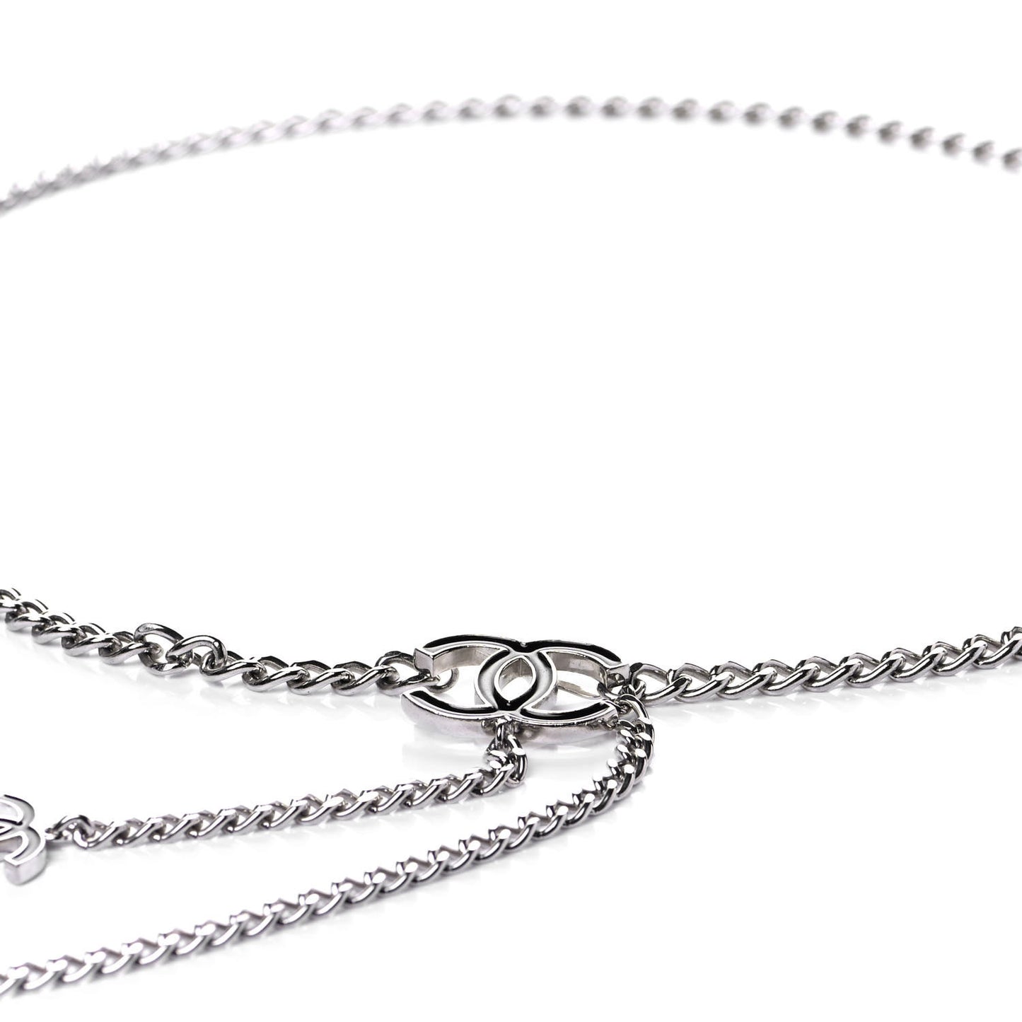 Enamel CC Chain Logo Belt Silver Black