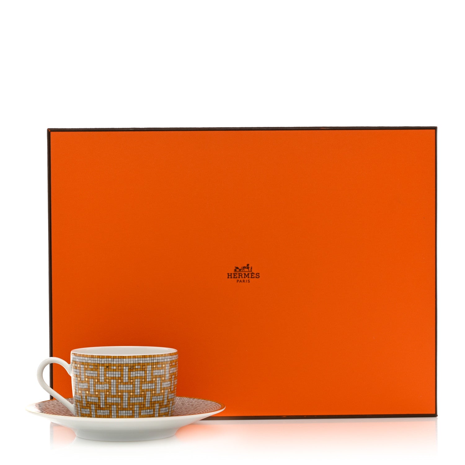 Hermes Porcelain Mosaique Au 24 Gold Tea Cup And Saucer Set Of 2 11 of 11