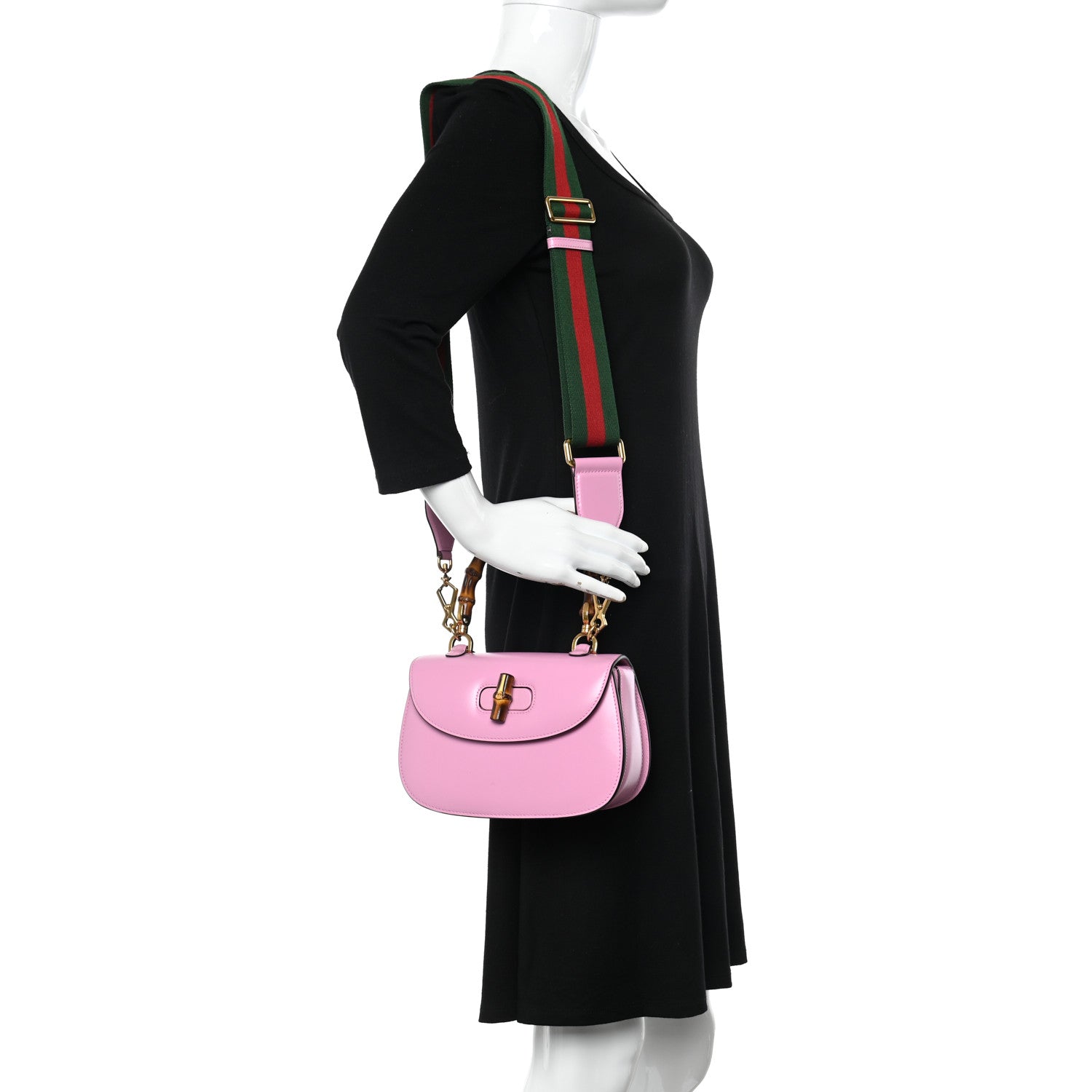 Gucci Boarded Dyana Lux Calfskin Web Small Bamboo 1947 Top Handle Bag Nice Pink 2 of 13