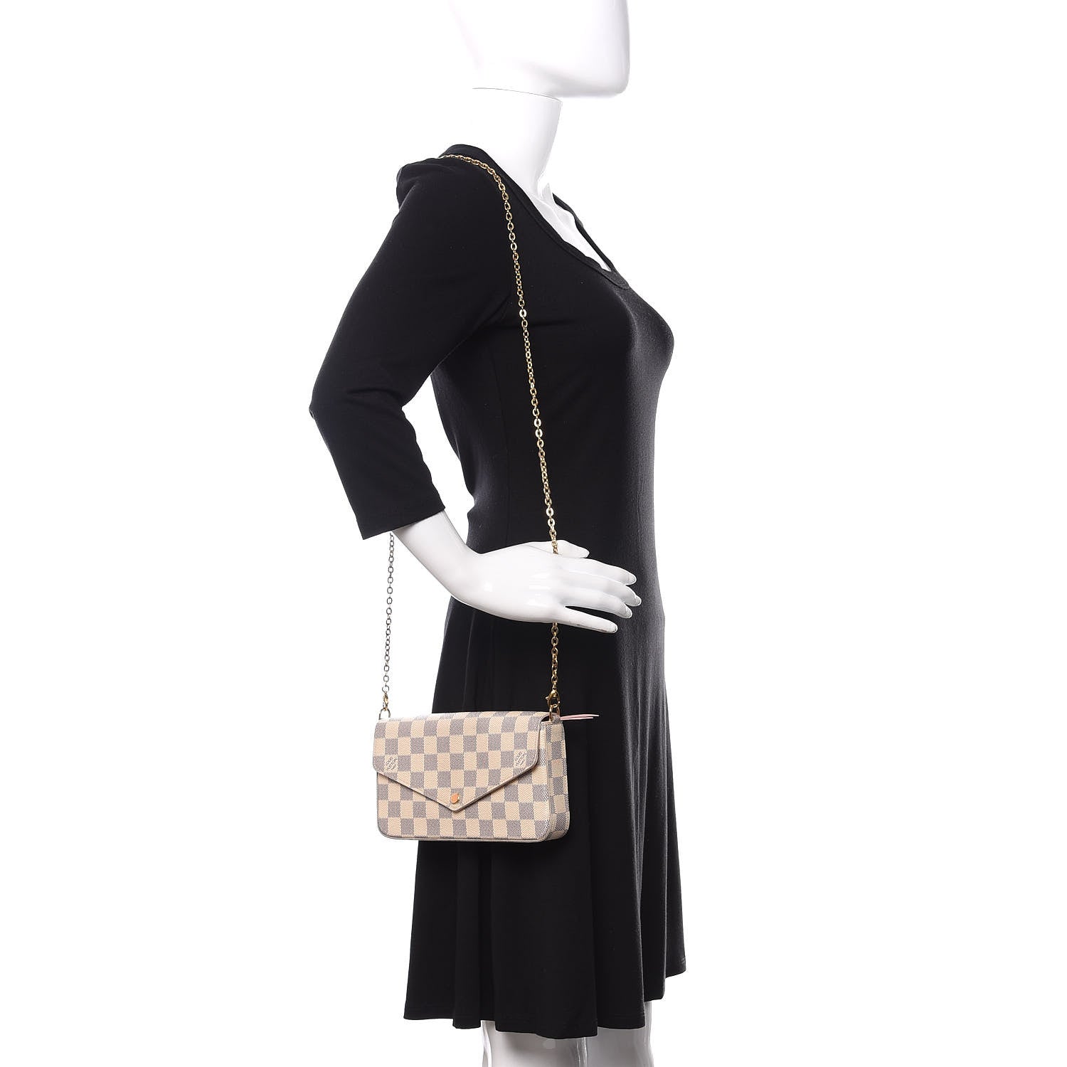 Louis Vuitton Damier Azur Pochette Felicie Chain Wallet Rose Ballerine 2 of 11
