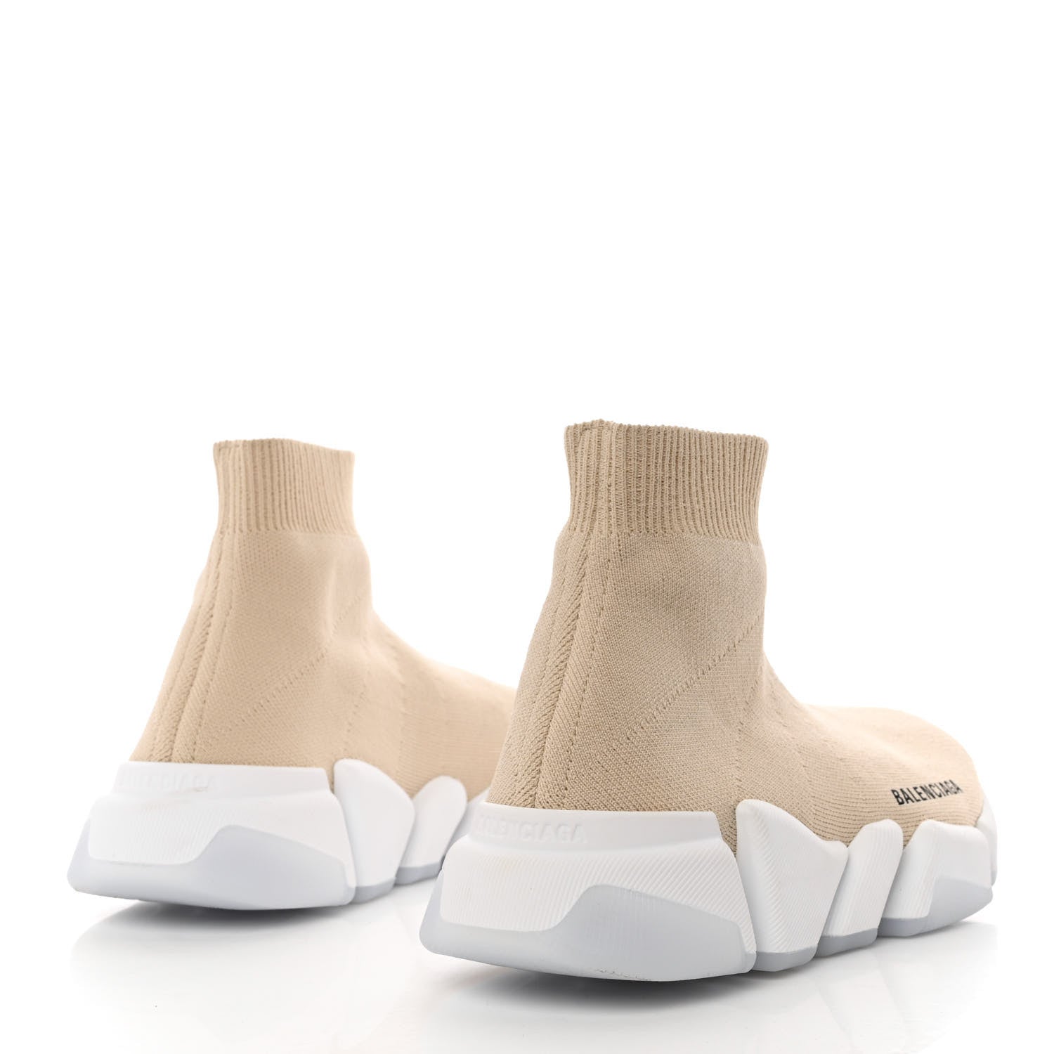 Balenciaga Technical 3D Recycled Knit Bi-Color Womens Speed 2.0 Transparent Sole Sneakers 37 Light Beige White 4 of 11