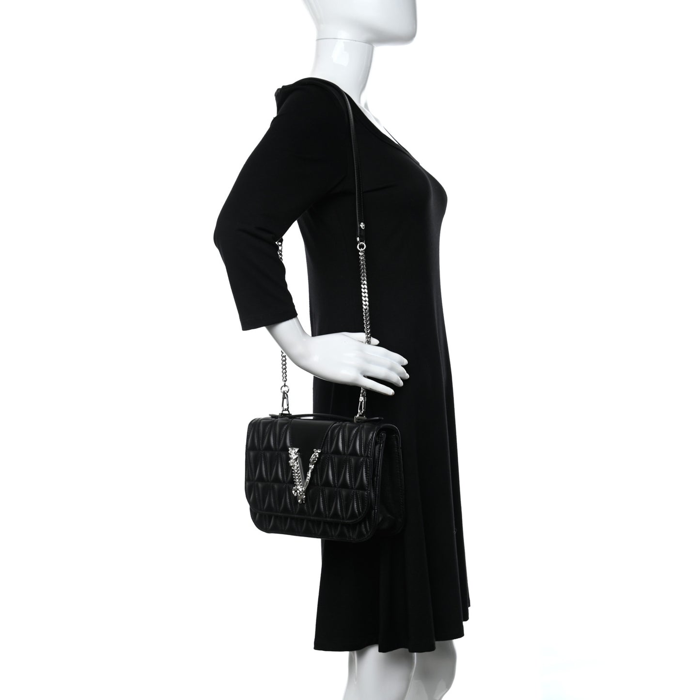 Nappa Quilted Virtus Top Handle Shoulder Bag Black