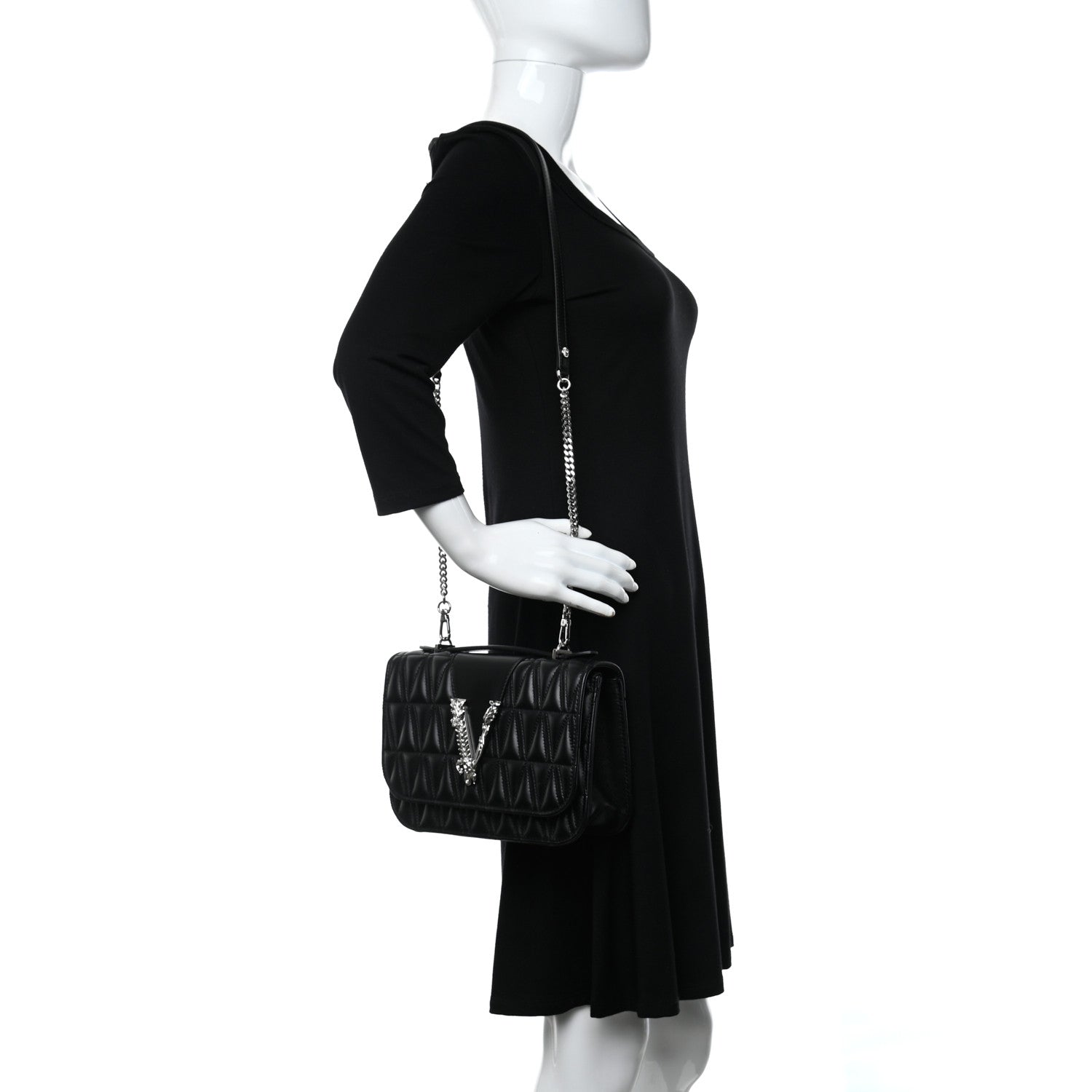 Versace Nappa Quilted Virtus Top Handle Shoulder Bag Black 2 of 11