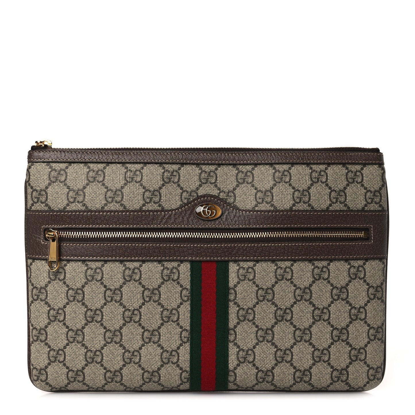 GG Supreme Monogram Large Ophidia Pouch Clutch Brown