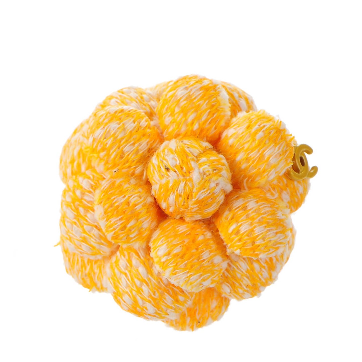 Tweed Camellia CC Brooch Lapel Pin Yellow