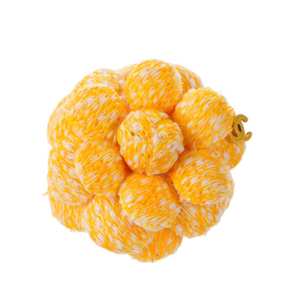 Chanel Tweed Camellia CC Brooch Lapel Pin Yellow 1 of 5