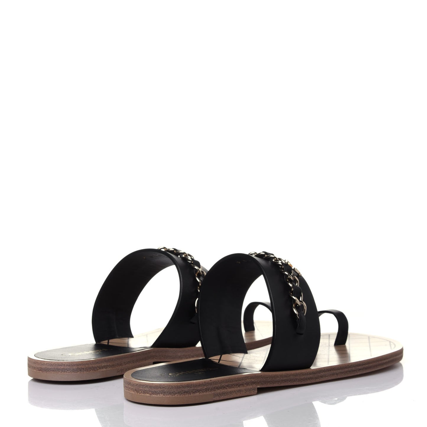 Calfskin Chain CC Logo Toe Ring Sandals 38.5 Black