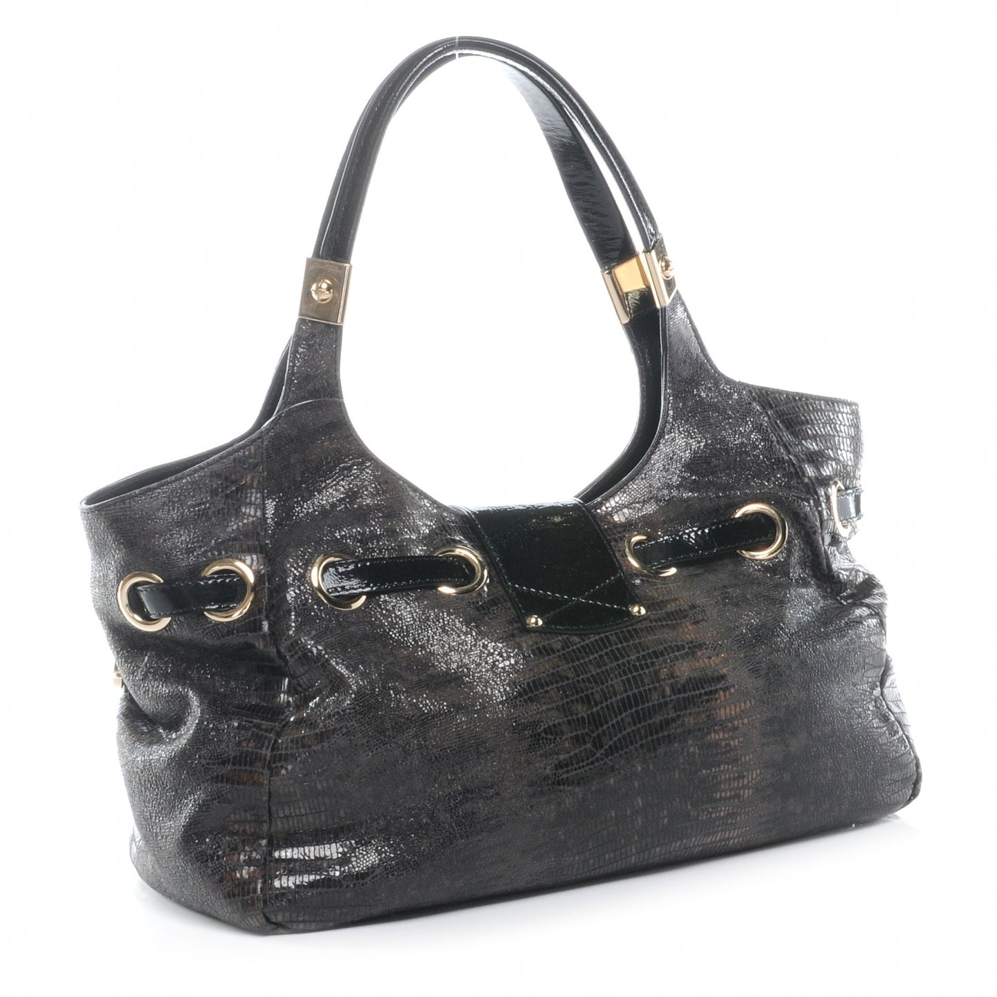 Lizard Embossed Patent Radiant Hobo Anthracite