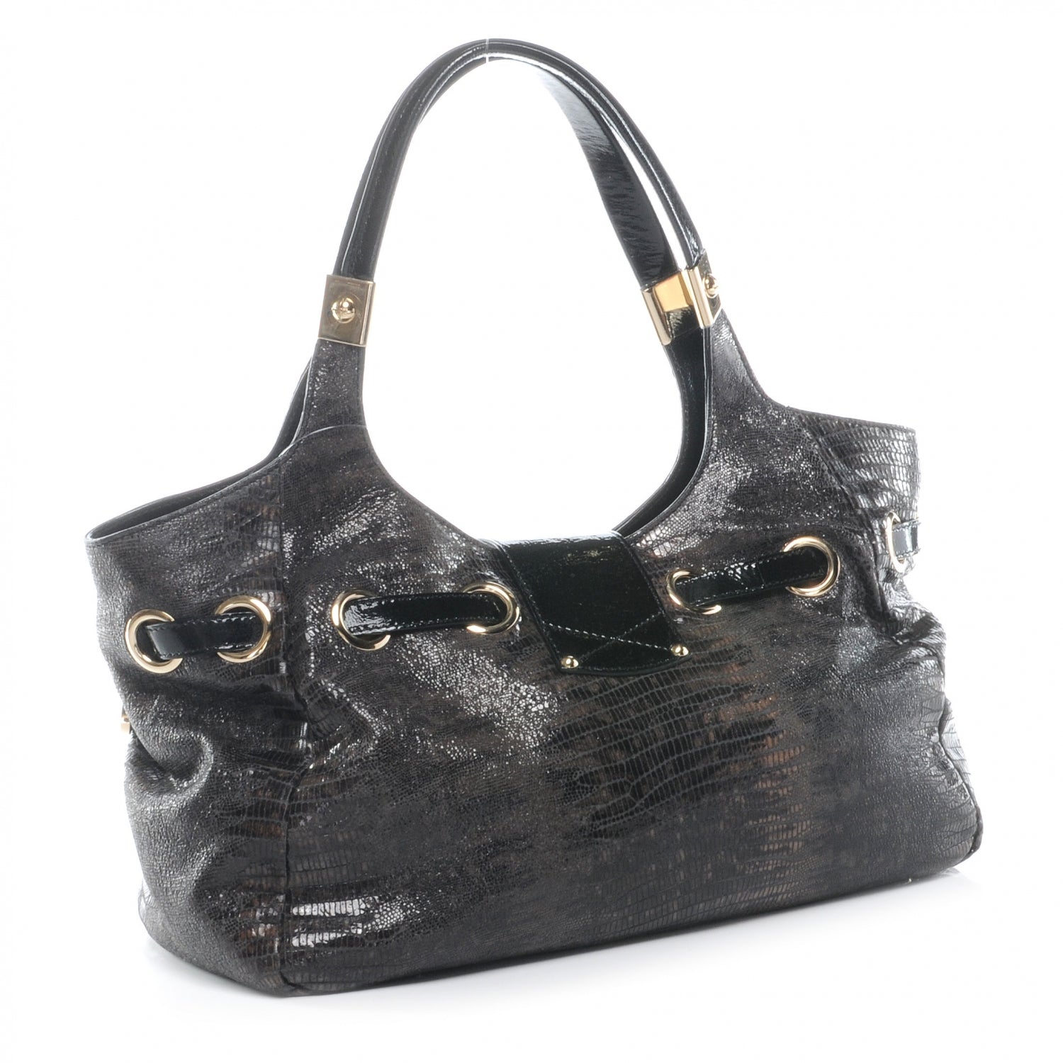 Jimmy Choo Lizard Embossed Patent Radiant Hobo Anthracite 3 of 7