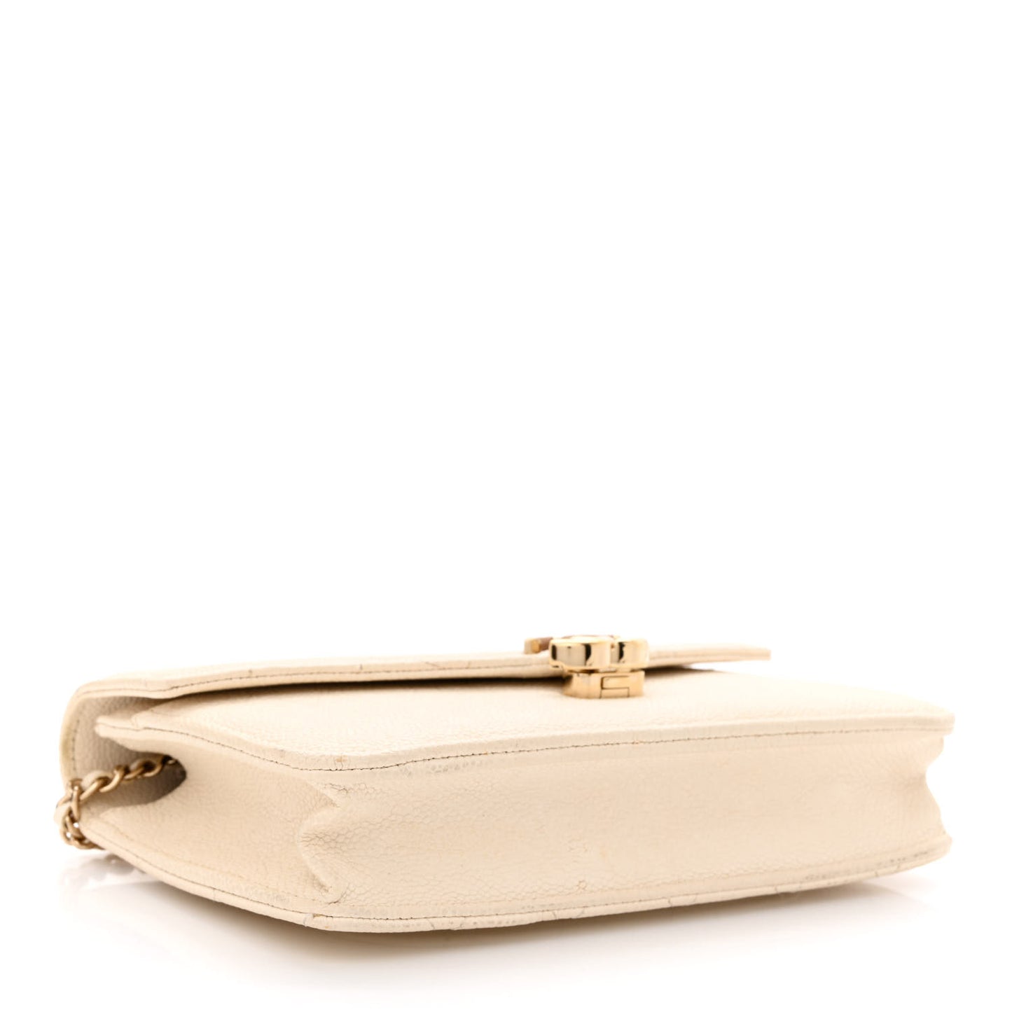Grained Calfskin Quilted Cuba Wallet On Chain WOC White