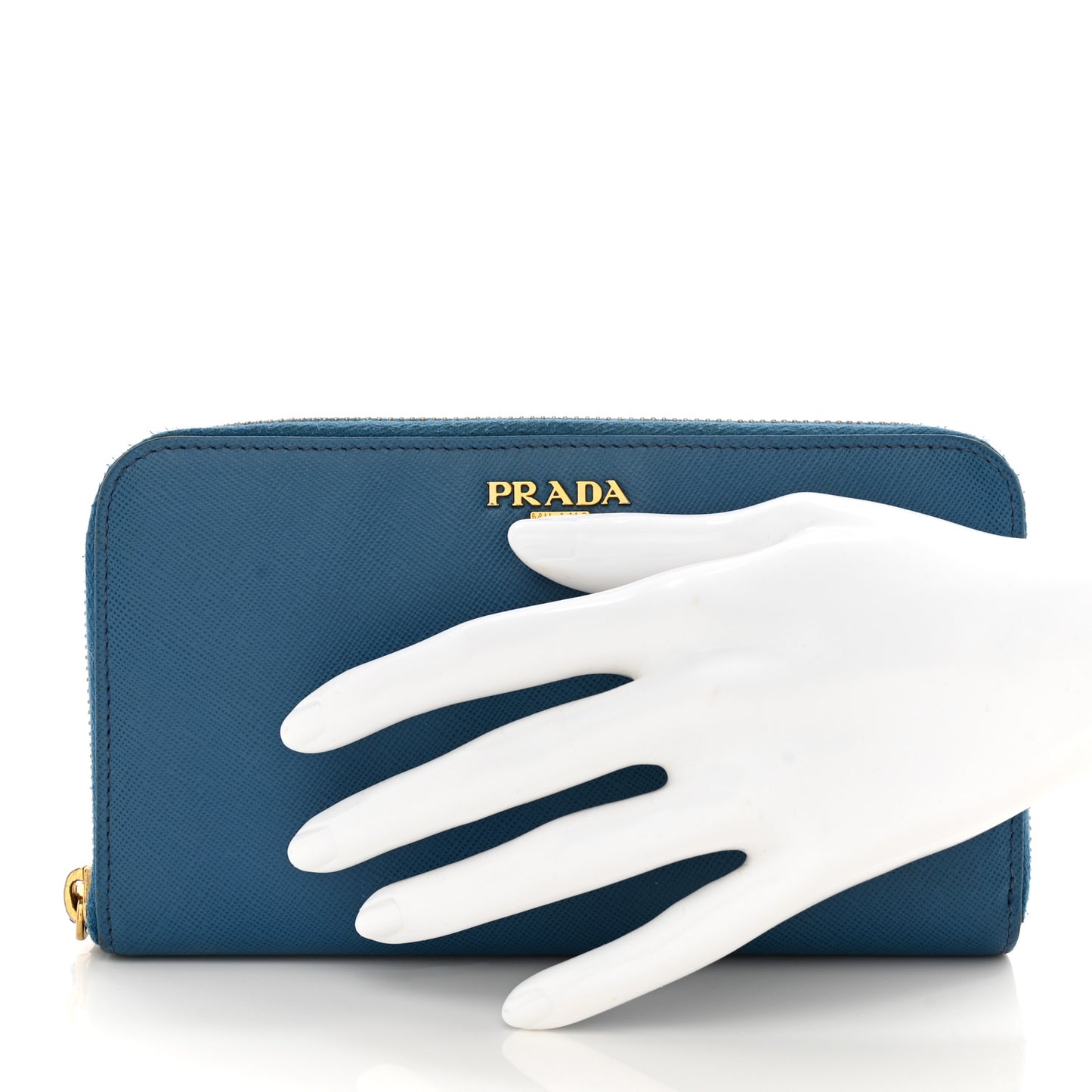 Saffiano Metal Zip Around Wallet Cobalto