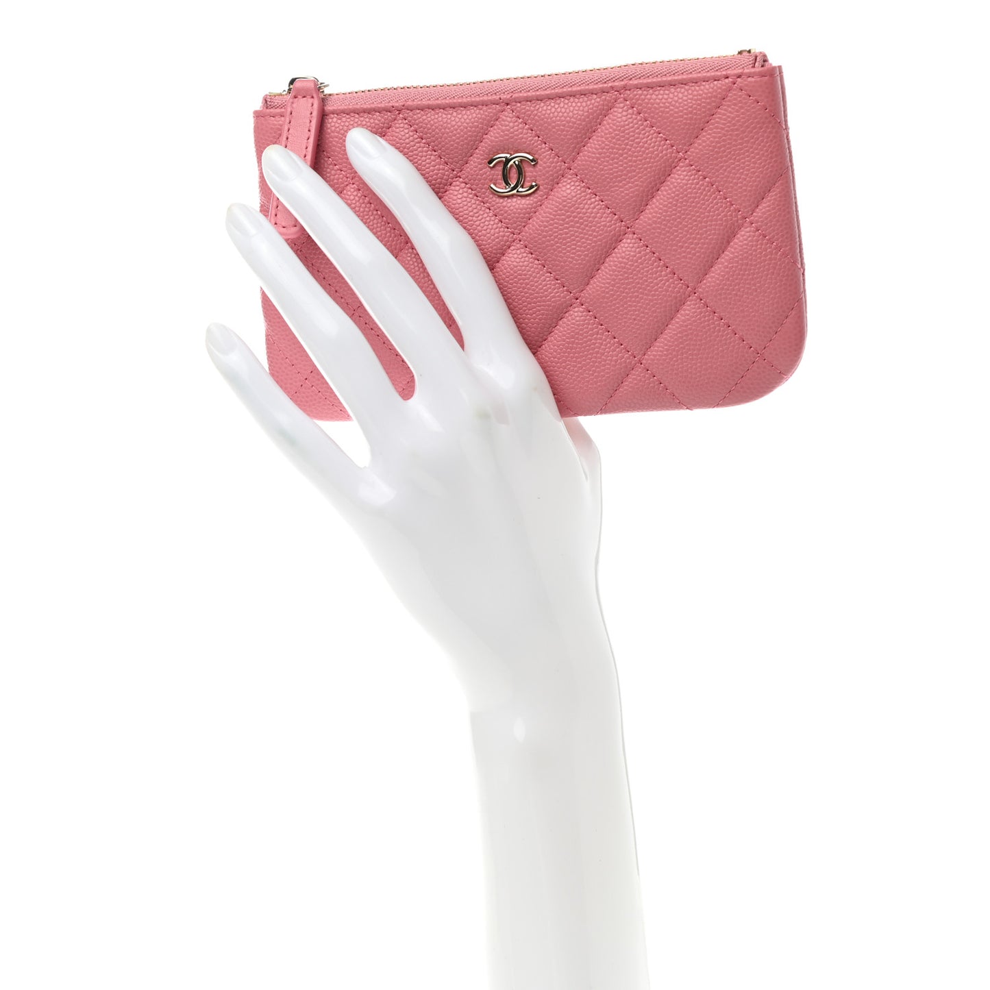 Caviar Quilted Small Cosmetic Case Dark Pink