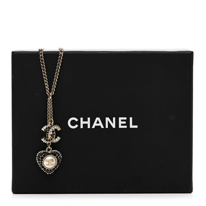 Chanel Crystal CC Heart Necklace Black Pearly White Gold 6 of 6