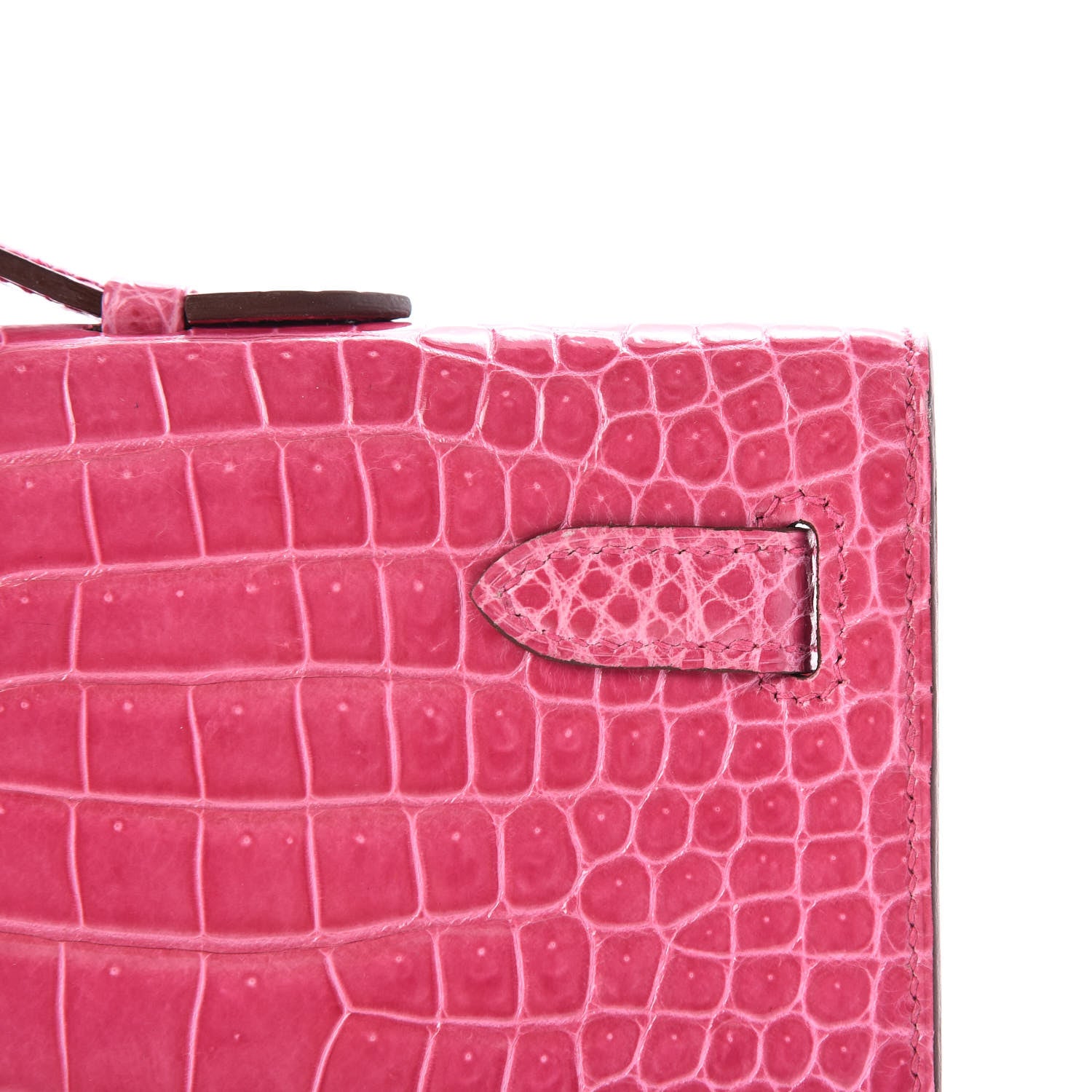 Hermes Shiny Porosus Crocodile 18K White Gold Diamond Kelly Cut Pochette Rose Tyrien 13 of 27