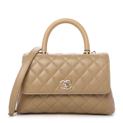 Chanel Caviar Lizard Embossed Quilted Mini Coco Handle Flap Dark Beige 1 of 9