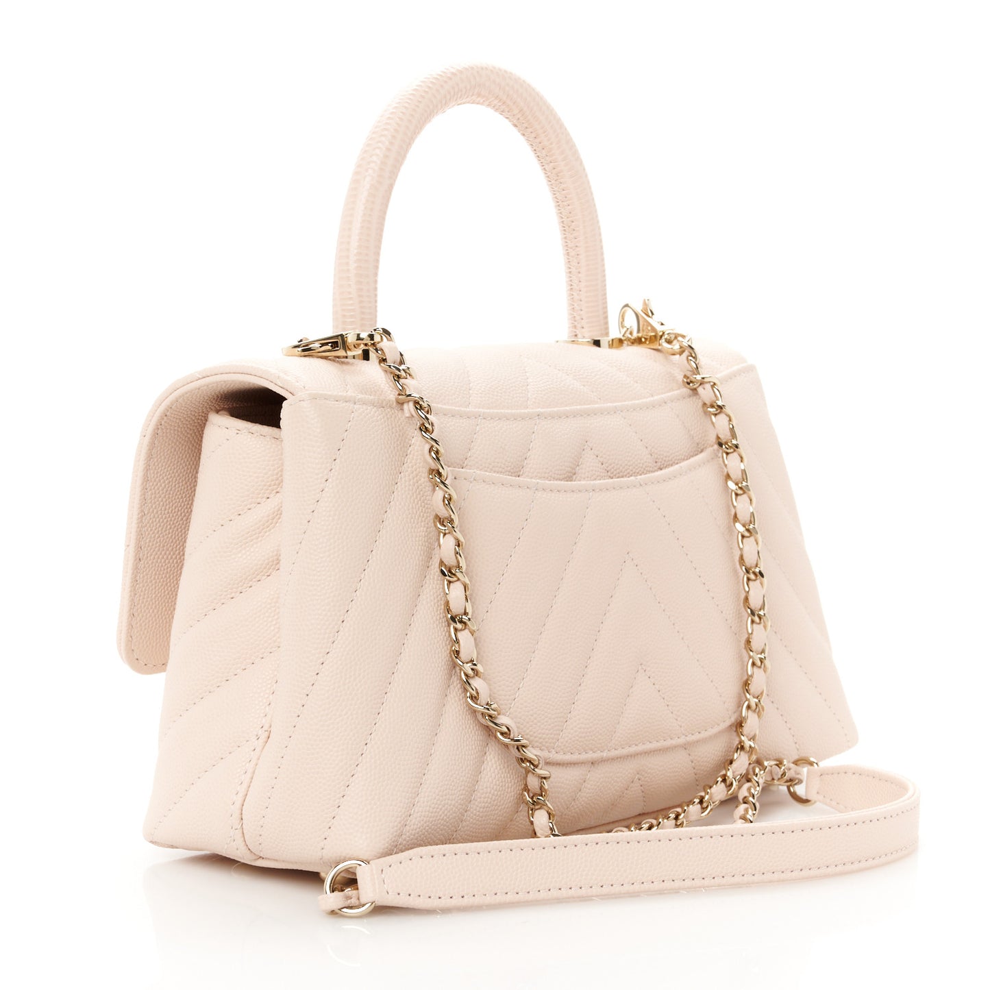 Caviar Lizard Embossed Chevron Quilted Mini Coco Handle Flap Light Pink