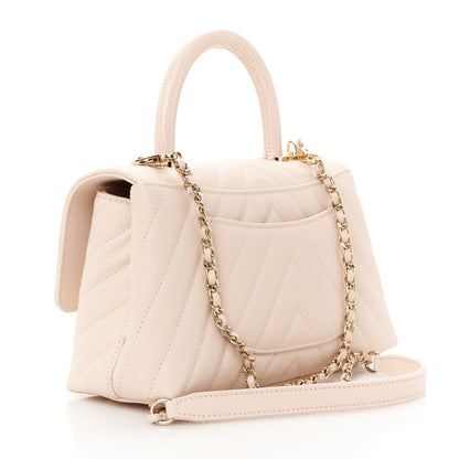 Chanel Caviar Lizard Embossed Chevron Quilted Mini Coco Handle Flap Light Pink 3 of 12