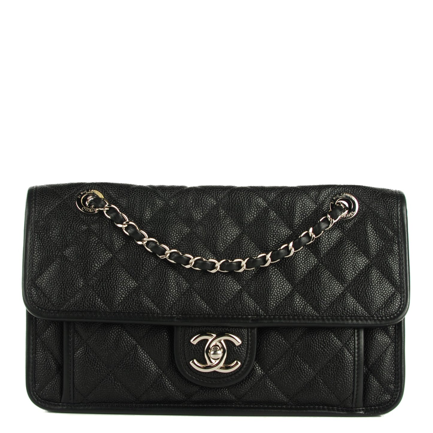 Caviar Quilted Medium French Riviera Flap Black