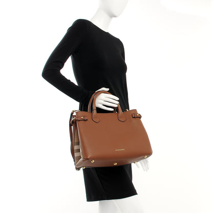 Burberry Grainy Calfskin House Check Medium Banner Tote Tan 3 of 9
