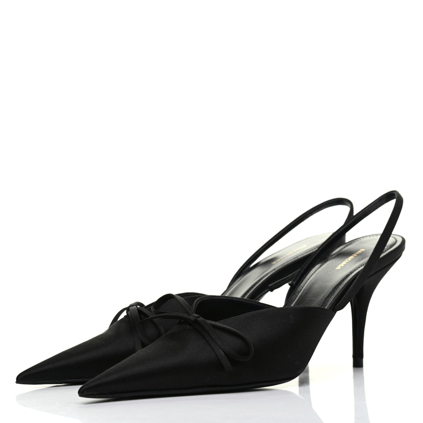 Satin Pointed Toe Knife Slingback Mules 37 Black