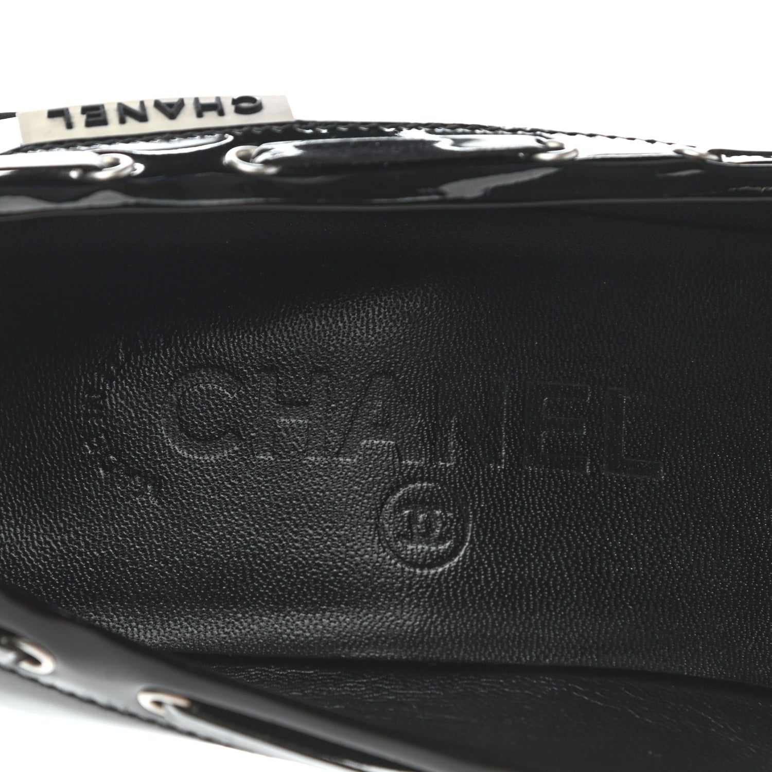 Chanel Lambskin Patent Cap Toe Boat Pumps 38 Black White 7 of 7